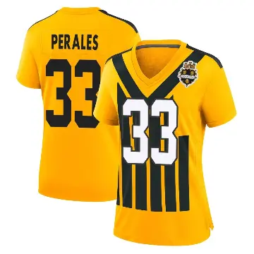 ＃33 Women's David Perales Gold Game Pittsburgh Steelers Alternate 1933 Throwback Jersey