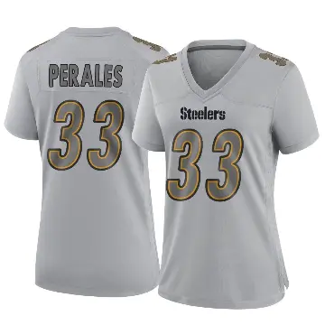 ＃33 Women's David Perales Gray Game Pittsburgh Steelers Atmosphere Fashion Jersey