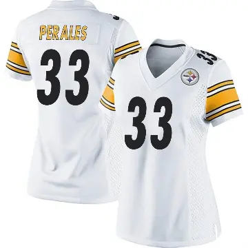 ＃33 Women's David Perales White Game Pittsburgh Steelers Jersey